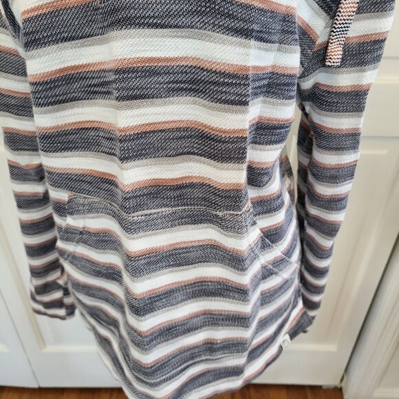Gray/Brown Stripe Lightweight Hoodie Free Planet M Boho Hippie Coastal Beachy - Picture 4 of 7